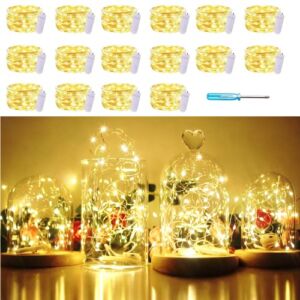 LED Fairy String Lights Battery Powered, 16 Pack 20 LED Starry Lights, 6.6FT/2M Cooper Wire, Waterproof Firefly Lights in Jars For DIY Wedding Centerpiece,Table Decor,Christmas,Party (Warm White)