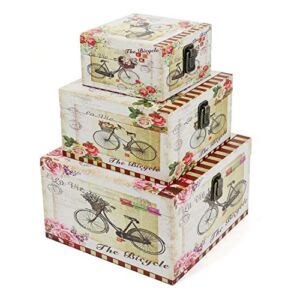 Jolitac Wooden Storage Box Set of 3, Vintage Decorative Boxes with lid Home Decor, Wood Storage Nesting Boxes ​With Latch, Rustic Antique Box Set for Keep Photos, Jewelry, Cash (Bike)