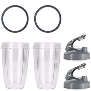 2 Pack Replacement 24oz Cups with Two Flip Top To Go Lid and Rubber Seals, Compatible with NutriBullet 600w/900w Blender Accessory