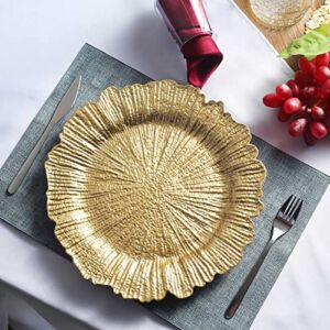Efavormart 6 Pack 13″ Round Gold Plastic Reef Charger Plates Ruffled Rim Dinner Charger Plates For Weddings Events