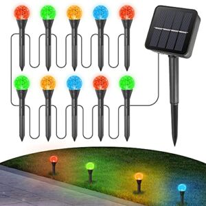Solar Garden Stake Lights, 8 Modes Mini Cute Fairy Lights DIY Solar Powered Waterproof Solar Lights Outdoor Decorative for Flowerbed Lawn Yard Patio Walkway Landscape(4 Colors, 14Ft-10LEDs)
