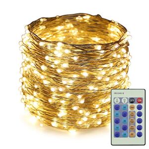 ER CHEN Dimmable LED String Lights,100Ft 300 LEDs Silver Wire Starry String Lights with Remote Control and Adapter For Seasonal Decorative Christmas Holiday, Wedding, Parties(Warm White)