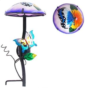 Comfy Hour Travel on Wings Collection 14″ Height Mushroom Shape Butterfly Flower Glass Top Solar Light Garden Stake, Metal