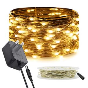 RUICHEN Silver Wire Fairy Lights Plug in 33 Ft 100 LED String Lights with Spool, Warm White