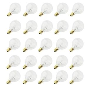 Opoway G40 Clear Glass Globe Bulbs with Candelabra Screw Base for Patio Lights, 5 Watt, Pack of 25