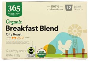 365 by Whole Foods Market, Coffee Breakfast Blend City Roast Pods Organic 12 Count, 4.6 Ounce (Packaging May Vary)