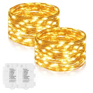 STARKER Outdoor String Lights Battery Operated 16ft 50 LEDs IP 65 Fairy Light 8 Modes Decorative Copper Wire Light with Timer for Gardens, Yard, Party, Wedding (2 Pack, Warm White)