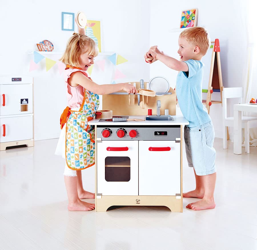 Hape Gourmet Kitchen Toy Fully Equipped Wooden Pretend Play Kitchen Set with Sink, Stove, Baking Oven, Cabinet, Turnable Knobs & Spice Shelf, Red | The Storepaperoomates Retail Market - Fast Affordable Shopping