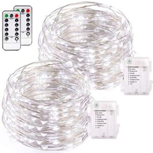 buways 2 Pack 75 LED 24.6ft Battery Operated Fairy String Lights with Remote, 8 Modes Silver Wire Firefly Lights for Christmas Party Bedroom Indoor Outdoor Decor (Cool White)