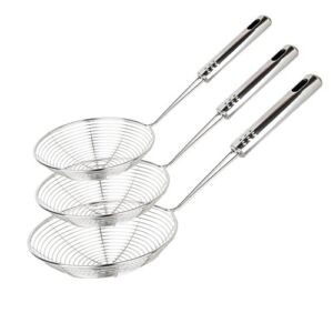 Swify Set of 3 Asian Strainer Ladle Stainless Steel Wire Skimmer Spoon with Handle for Kitchen Frying Food, Pasta, Spaghetti, Noodle-30.5cm, 32cm, 35cm