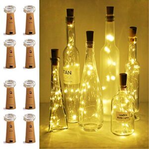 LoveNite Wine Bottle Lights with Cork, 8 Pack Battery Operated 15 LED Cork Shape Silver Wire Colorful Fairy Mini String Lights for DIY, Party, Decor, Christmas, Halloween,Wedding (Warm White)