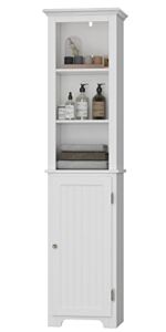 UTEX 64″ Freestanding Storage Cabinet, Bathroom Tall Cabinet with Doors and Shelves, Free Standing Linen Tower, Home Storage Furniture,White