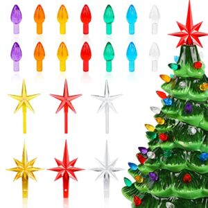 Ceramic Christmas Tree Replacement Lights Bulbs, 120 PCS Flame Shape Light up Medium Twist, 6 PCS Stars, Halloween Ornaments for Ceramic Tree, Assorted Colors, (Ceramic Christmas Tree not Included)