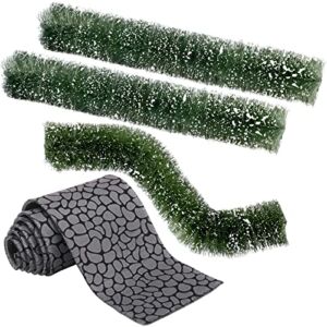 Jetec Christmas Village Sets Includes Cobblestone Street Accessory and 3 Pieces Flexible Sisal Hedge Rustic Greenery Wall Backdrop for Christmas Tree Displays Dioramas Fairy Gardens Village Displays