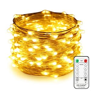 ER CHEN Fairy Lights Plug in, 33ft 100 LED Starry String Lights Dimmable with Remote Control, Waterproof Copper Wire Christmas Decorative Lights for Bedroom, Patio, Garden, Yard, Party （Warm White ）