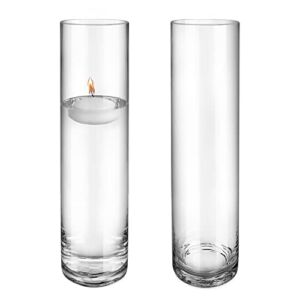 PINIWON Set of 2 Tall Cylinder Glass Vases, 4″ W x 16″ H, Clear Flower Vases, Candle Holders, Flower Terrarium for Wedding Party, Decorative Centerpieces for Home, Events