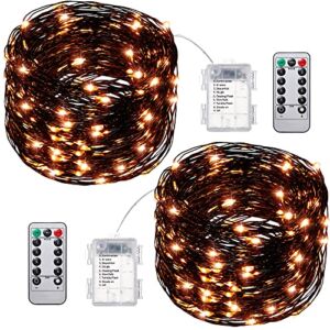 2 Pieces Halloween Fairy String Lights 33 Ft/ 10 M 100 LED Holiday String Lights Waterproof Battery Operated 8 Mode Remote Twinkle String Lights Outdoor Indoor Decor for Party (Orange)