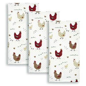 Cackleberry Home Farmhouse Chicken Kitchen Towels 100% Cotton, Set of 3