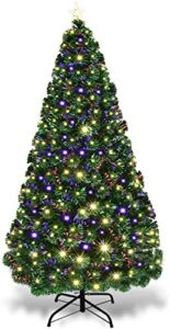 Goplus 7FT Artificial Christmas Tree Pre-Lit Optical Fiber Tree 8 Flash Modes W/ UL Certified Warm White LED Lights & Metal Stand