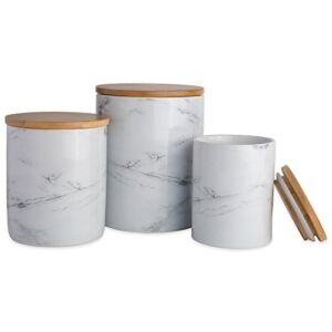 DII Kitchen Accessories Collection Ceramic, Canister Set, White Marble, 3 Piece