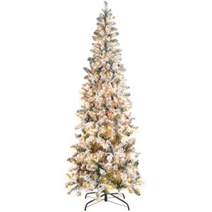 Best Choice Products Pencil Christmas Tree 7.5Ft Pre-Lit Artificial Snow Flocked Slim Skinny Christmas Tree Holiday Decoration w/ 350 Clear Lights