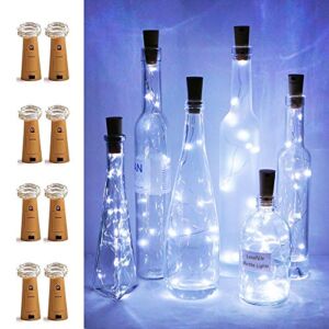 LoveNite Wine Bottle Lights with Cork, 8 Pack Battery Operated 15 LED Cork Shape Silver Wire Colorful Fairy Mini String Lights for DIY, Party, Decor, Christmas, Halloween,Wedding (Cool White)
