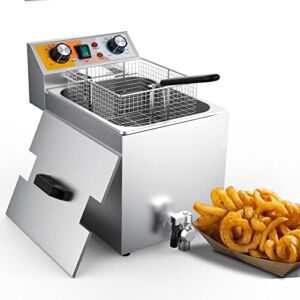 Festa Essential 14 Qt. Electric Countertop Commercial Deep Fryer with 6.8 Qt. Basket, for Restaurant and Home – 120V, 1700W, Stainless Steel Build