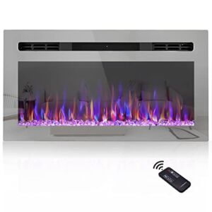 OOIIOR 31 Inch Electric Fireplace in-Wall Recessed and Wall Mounted Electric Fireplace Inserts, Fireplace Heater and Linear Fireplace, with Timer, Remote Control, Adjustable Flame Color, 750/1500W