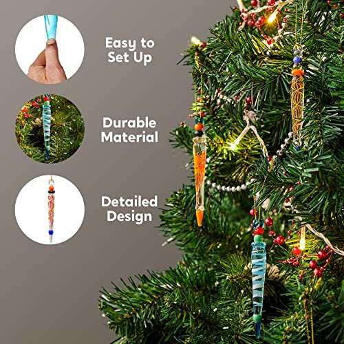 JOYIN 12Pcs Colorful Glass Icicle Ornaments with Crystal Line for Christmas Tree Decorations, 3.54-3.7″ Xmas Tree Hanging in 12 Different Designs | The Storepaperoomates Retail Market - Fast Affordable Shopping