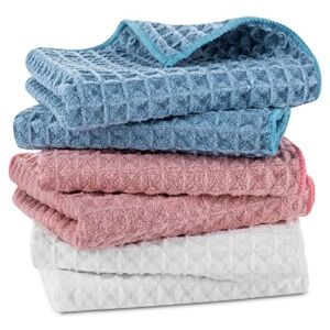 Cslehel Cotton Kitchen Towels, 6PCs Waffle Weave Dish Towel, Dish Cloths for Kitchen 12″ x 12″, Dish Rags Quick Drying,Multicolor
