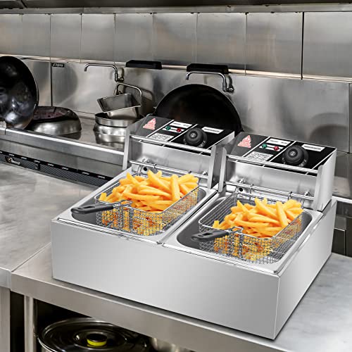 ROVSUN 22.8QT/21.6L Electric Deep Fryer w/ Baskets & Lids, Countertop Commercial Stainless Steel Dual Tank Kitchen Fat Fryer Frying Machine for French Fries, Donuts, Adjustable Temperature, 5000W | The Storepaperoomates Retail Market - Fast Affordable Shopping