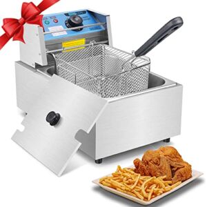 COMKERI Deep Fryer with Basket, 10L/10.6QT Stainless Steel Countertop Electric Deep Fat Fryer with Temperature Limiter for Commercial and Home Use, 1600W (Updated Version)