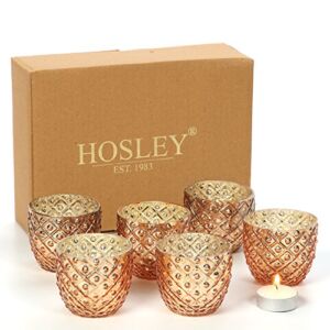 Hosley Set of 6 Antique Gold Speckled Metallic Glass LED Votive Tealight Candle Holder 2.75 Inches Ideal for Bridal Weddings Parties Special Events Spa Aromatherapy Mini Flower Pots O3