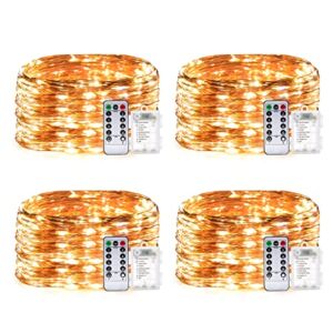 4 Pack Led Fairy String Lights 32.8ft 100Leds Copper Wire Lights 8 Modes Remote with Battery Operated Waterproof Firefly Twinkle Lights for Wedding Garden Party Christmas Home Decorations(Warm White)