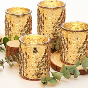 NITIME 12pcs Gold Votive Candle Holders, Gold Candle Holders for Table Centerpiece, Mercury Glass Tealight Candle Holder for Wedding Decor, Home Decor