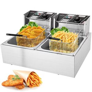 Commercial Deep Fryer – 3400W Electric Deep Fryers with Baskets 0.6mm Thickened Stainless Steel Countertop Oil Fryer 12.7QT/12L Large Capacity with Temperature Limiter