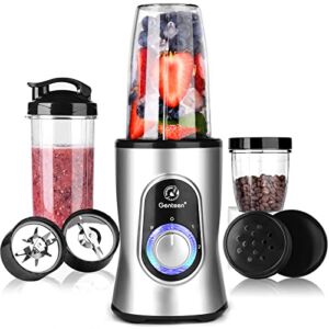 Personal Bullet Blender for Shakes and Smoothies, Genteen 650W Smoothie Blender & Single Serve Blender for Protein Shakes | 12 Pcs Personal Blender with 3 Speeds,24+17+10 oz Travel Bottles BPA Free (Silver)