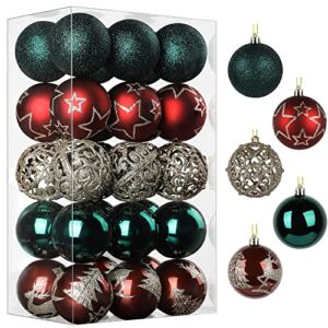 SHareconn 30ct 60mm/2.36″ Christmas Balls Ornaments, Shatterproof Plastic Decorative Baubles for Xmas Tree Decor Holiday Wedding Party Decoration with Hooks Included, Red & Green Gold