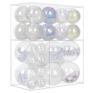 SHareconn 46pcs Christmas Balls Ornaments Set, Shatterproof Plastic Clear Decorative Baubles for Xmas Tree Decor Holiday Wedding Party Decoration with Hooks Included, White
