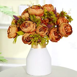 2 Bunches Artificial Silk Peony Vintage Flower Bouquet for Party Home Table Centerpieces Wedding Decoration (Coffee)