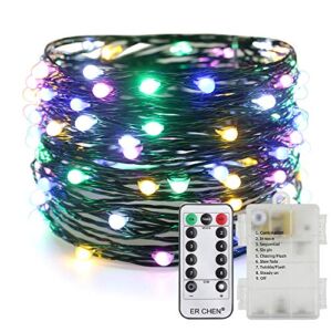 ER CHEN Battery Operated String Lights, 33ft/10m 100 LED Dimmable Fairy Lights with Remote/Timer, Waterproof Green Copper Wire Christmas Lights for Bedroom, Patio, Wedding, Party (Multicolor)