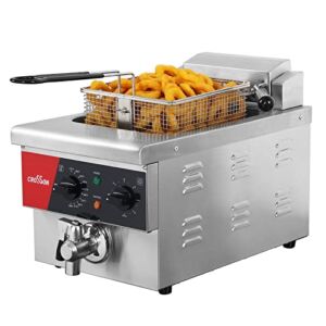 CROSSON 6L Electric Countertop Deep Fryer Extra Large with Drain,Timer,Basket and Lid for Restaurant Use 120V,1800W Commercial Deep Fryers