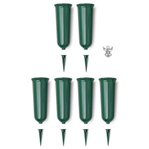Beatherly 6 Pack Plastic In Ground Cemetery Vase with Spike for Grave Site – 10 inch with Long Detachable Stake Attached – Green Memorial Vase with 3 inch Fluted Opening – Comes with Angel Lapel Pin