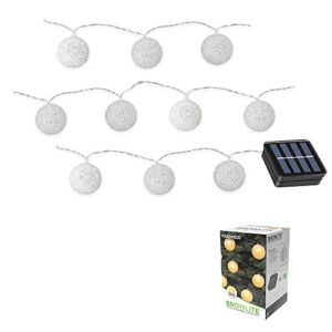 Touch Of ECO Solar LED Snowball String Lights, 20 Feet, 10 Snowball LED’s, Perfect for Holiday Decor or Party Indoor Outdoor Lights – 1 Pack