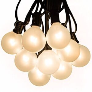 50 Foot Outdoor Globe Patio String Lights – Set of 50 G50 White Pearl 2 Inch Bulbs with Black Cord