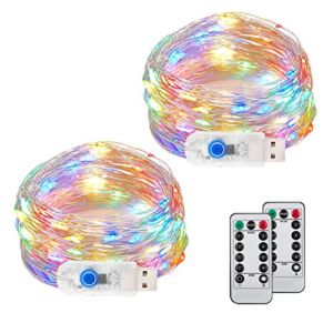 Siyoo Fairy Lights Plug in, 100 LED String Lights USB Powered 8 Modes with Remote Control Waterproof Lights for Indoor Outdoor Wedding Party Bedroom Patio Christmas Tree Garden (2 Pack, Multicolor)