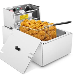 Deep Fryer with Removable Basket and Lid, 1500W 6.34QT Electric Fryers, Stainless Steel Countertop Oil Fryer for Home Kitchen Restaurant, Ideal for French Fries, Fish, Chicken, Wings