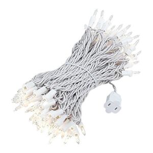 Novelty Lights, Inc. CG100/20-W-CL Commercial Grade Heavy Duty Christmas Mini Christmas Light Set, Clear, White Wire, 100 Light, 50′ Long, Connect 10 (Standard is Connect 5)