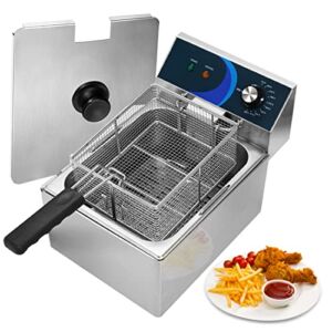 HOODOO Electric Deep Fryer, Stainless Steel Commercial Fryer with Basket Lid Capacity 10L(10.5QT) for Home Kitchen and Restaurant Countertop Fryer 1800 Watts,120V