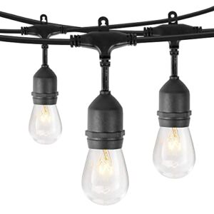 ClearMax 48 Foot Outdoor String Lights with 15 Hanging E26 Bulbs for Porch, Balcony, Backyard, Garden, or Patio Decor, Indoor Decorative Light for Cafe or Bistro Outdoor Lights, Patio Lights, Black